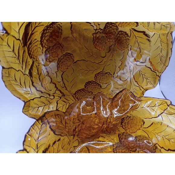 2) Vintage Amber Carnival Glass Candy Dish / Bowls Leaves & Berries Solid Amber - Picture 3 of 9